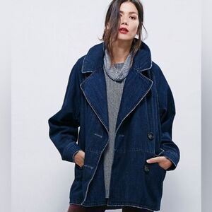 Free People Oversized Slouchy Relaxed Fit Lined Medium Wash Denim Jacket